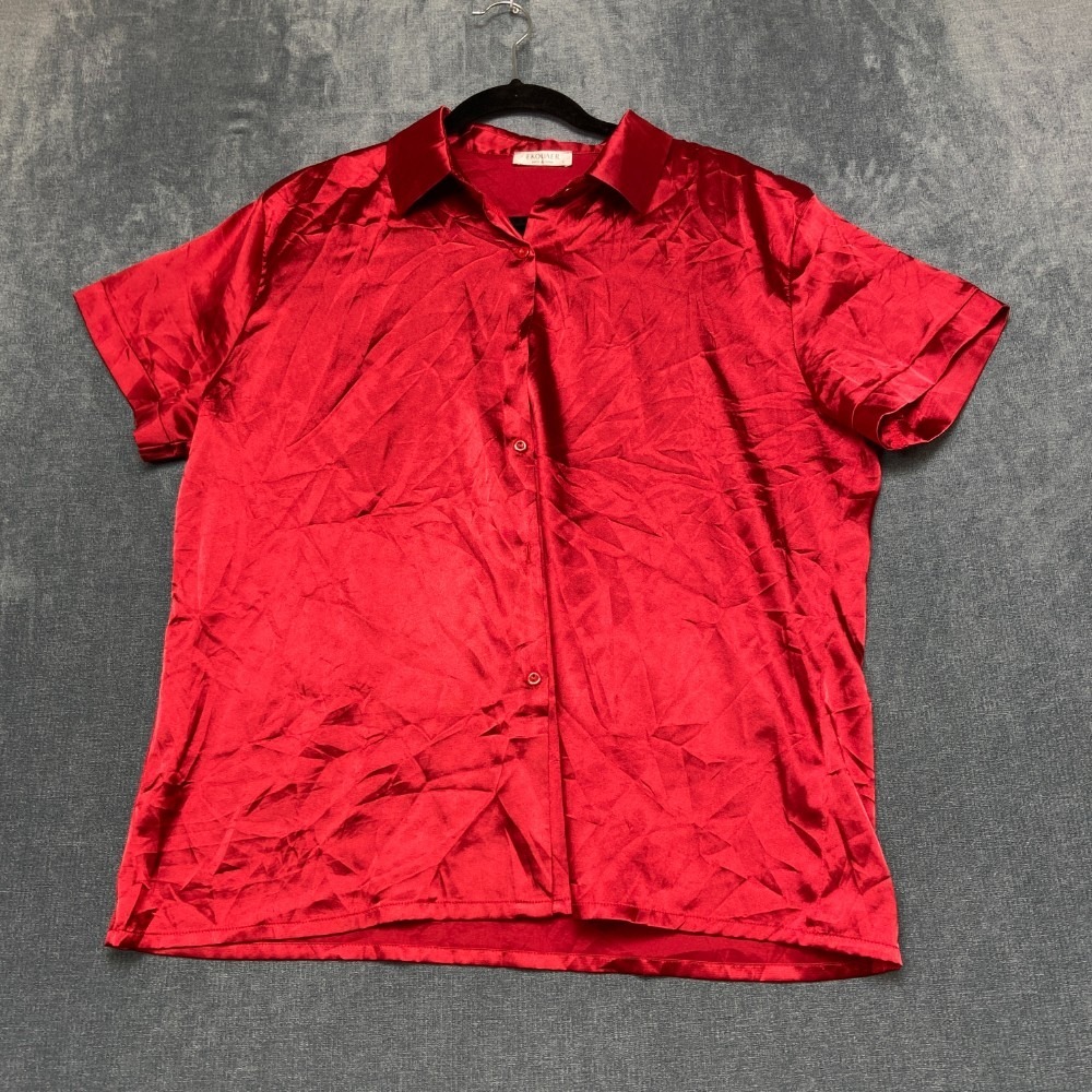 Ekouaer Satin Shirt Womens Large Red Outdoor Everyday Wear Relaxed Fit Button Up
